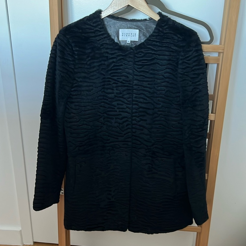 Claudie Pierlot black rabbit fur coat, French size 40